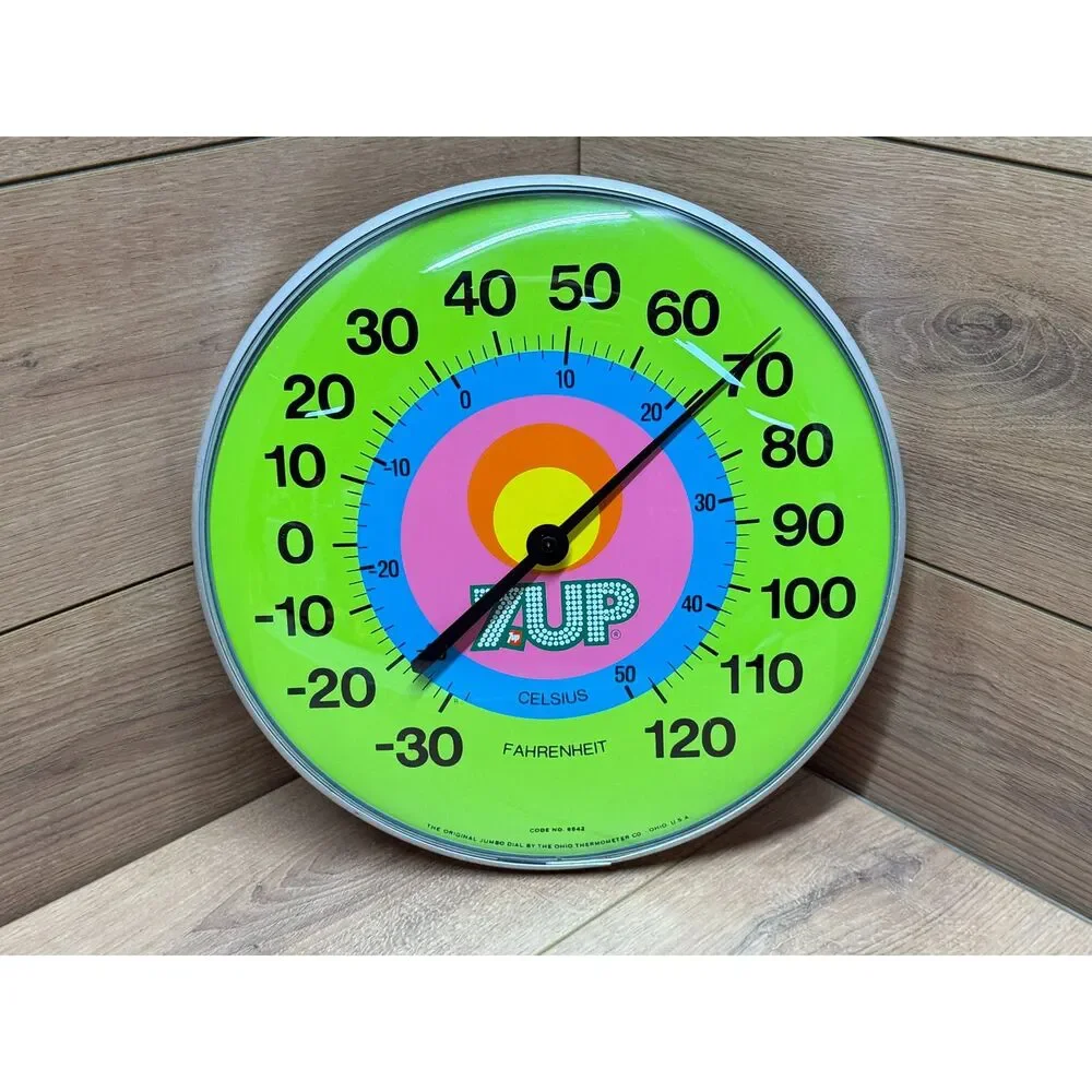 Vintage 7UP Dial Thermometer Sign Ohio Thermometer Co. 12